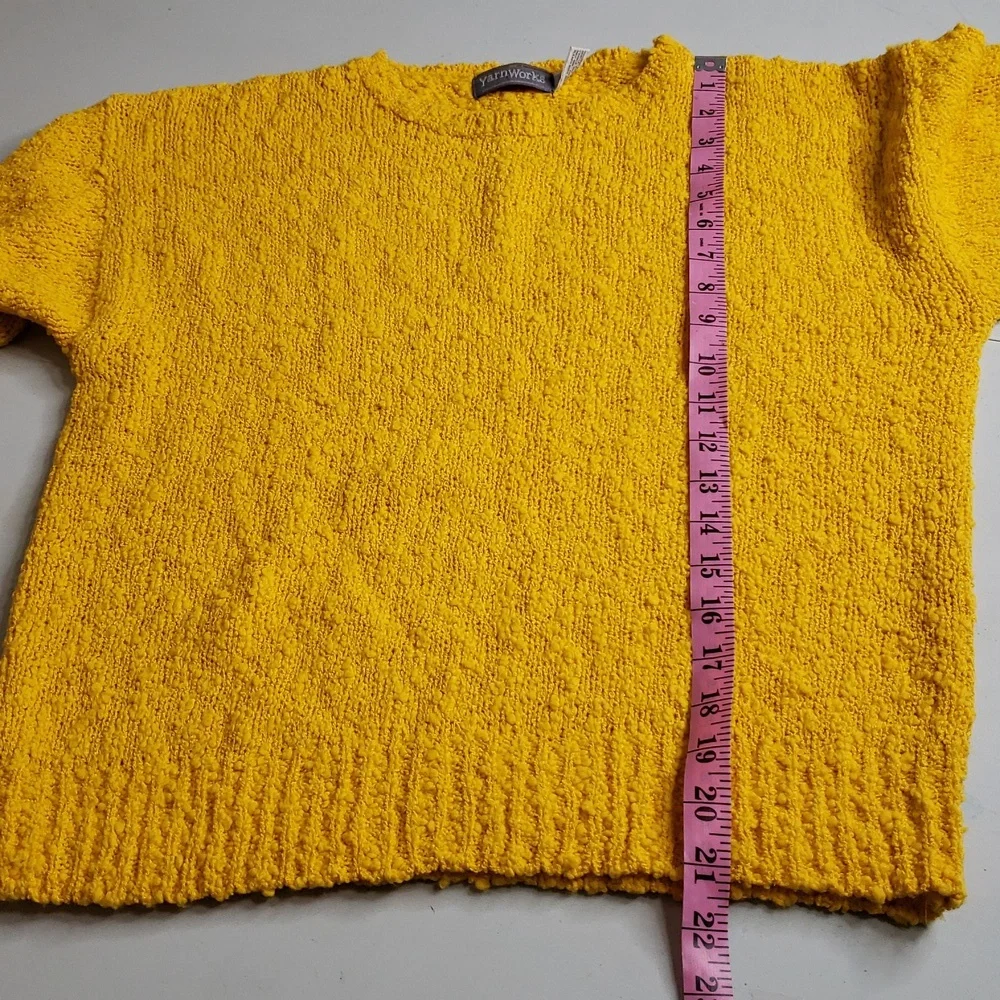 Vintage YarnWorks Womens Bubble Knit Sweater Size L Yellow 90s Preppy Classic